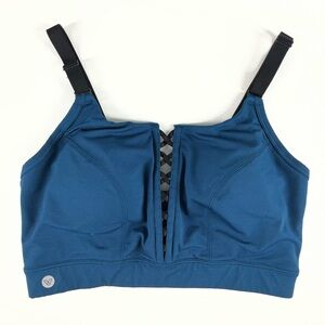 LIVI Active Pullover No-Wire Blue Sports Bra Black Adjustable Straps Women’s 14
